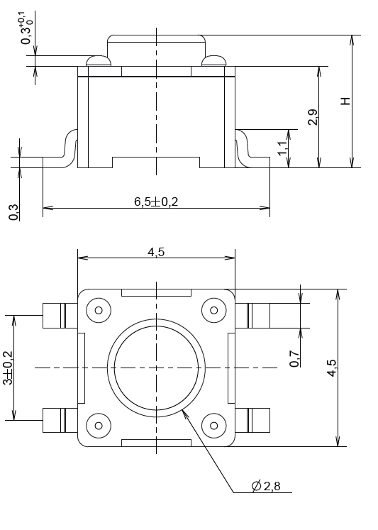 Mechanical Drawing - C&K Switches PTS647 4.5mm Tactile Switches